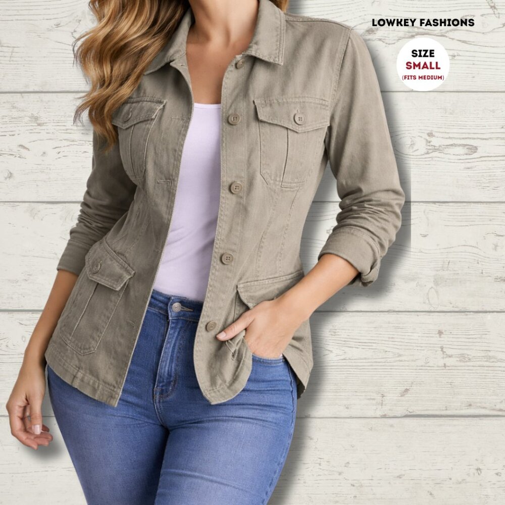 Lowkey Fashions Utility Jacket – Beige | Size Small